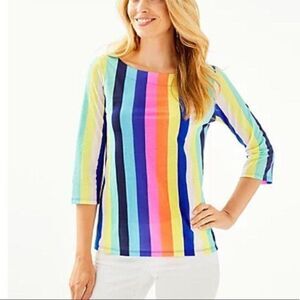 Lilly Pulitzer WAVERLY Cotton TOP IN MULTI RAINBOW STRIPE XS